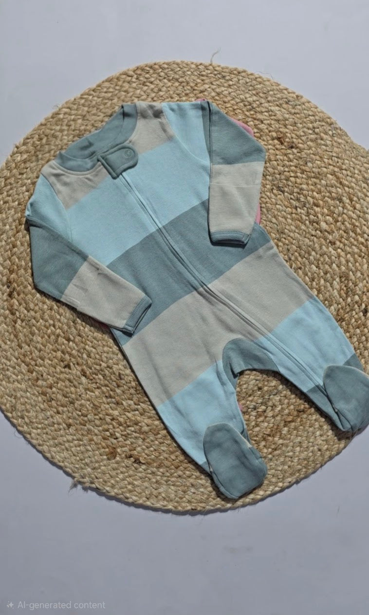 Baby's FS jumpsuit with shoe - Pastel green striped