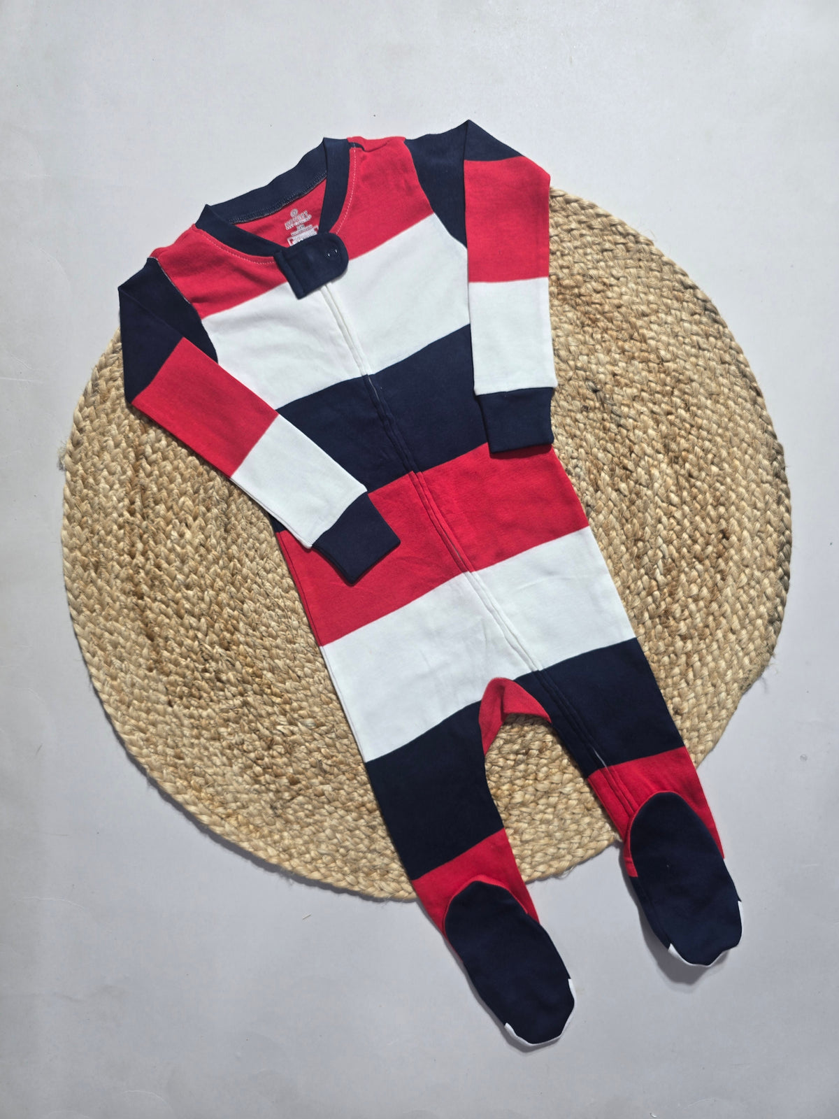 Baby's FS jumpsuit with shoe - Red and navy striped