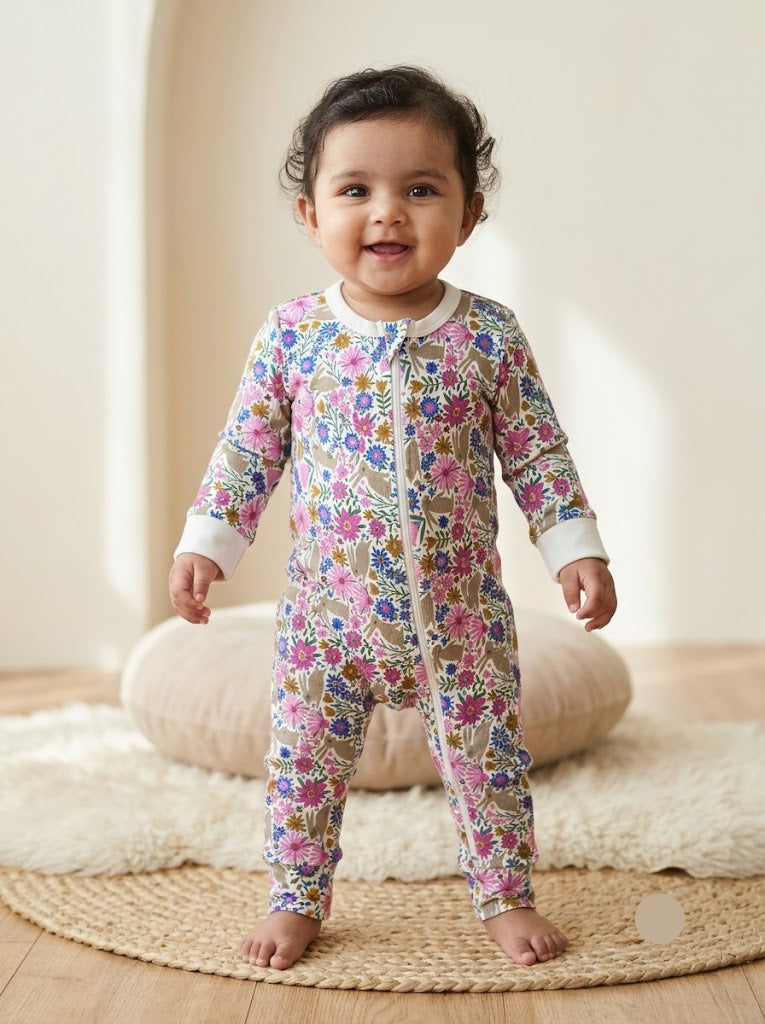 Baby's FS jumpsuit - Flowers and Rabbit