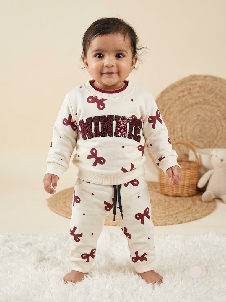 Baby's co-ord Pant Set – maroon minnie bow