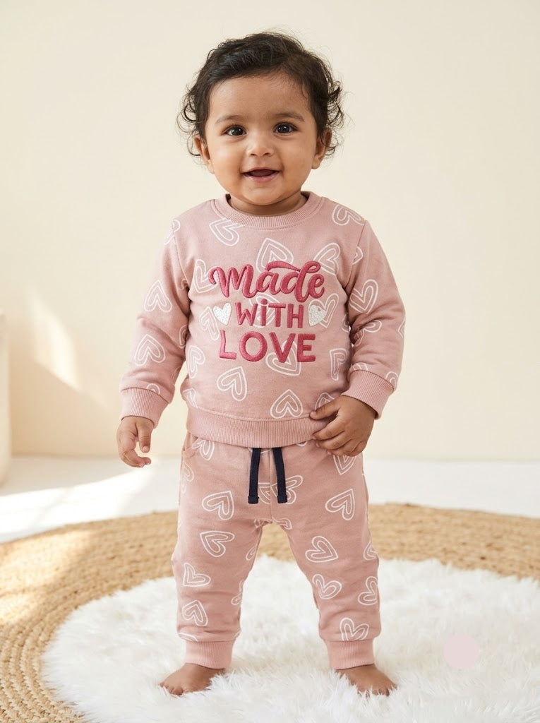 Baby's co-ord Pant Set β peach white herats