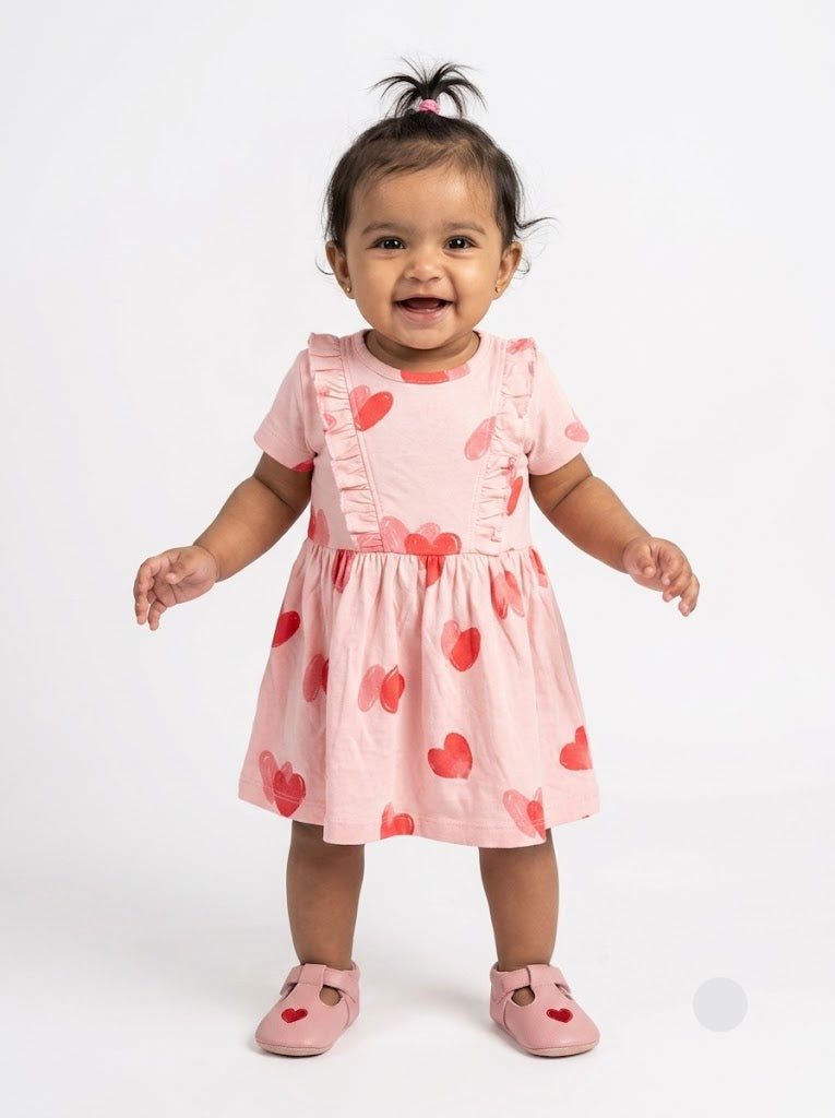 Baby's frock - red hearts