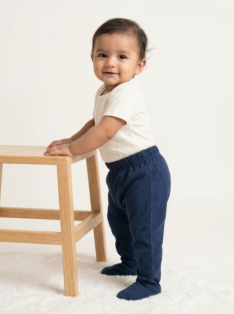 Baby's pants with attached shoe - navy