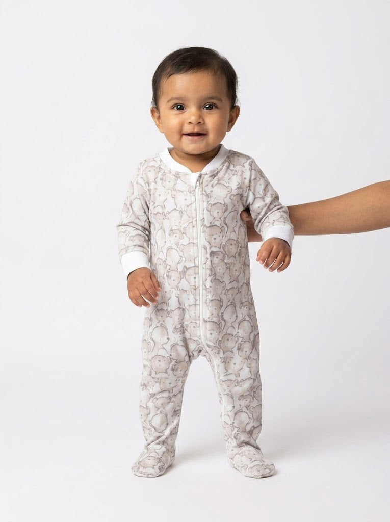 Baby's two-way zip FS jumpsuit with shoe - brown teddy