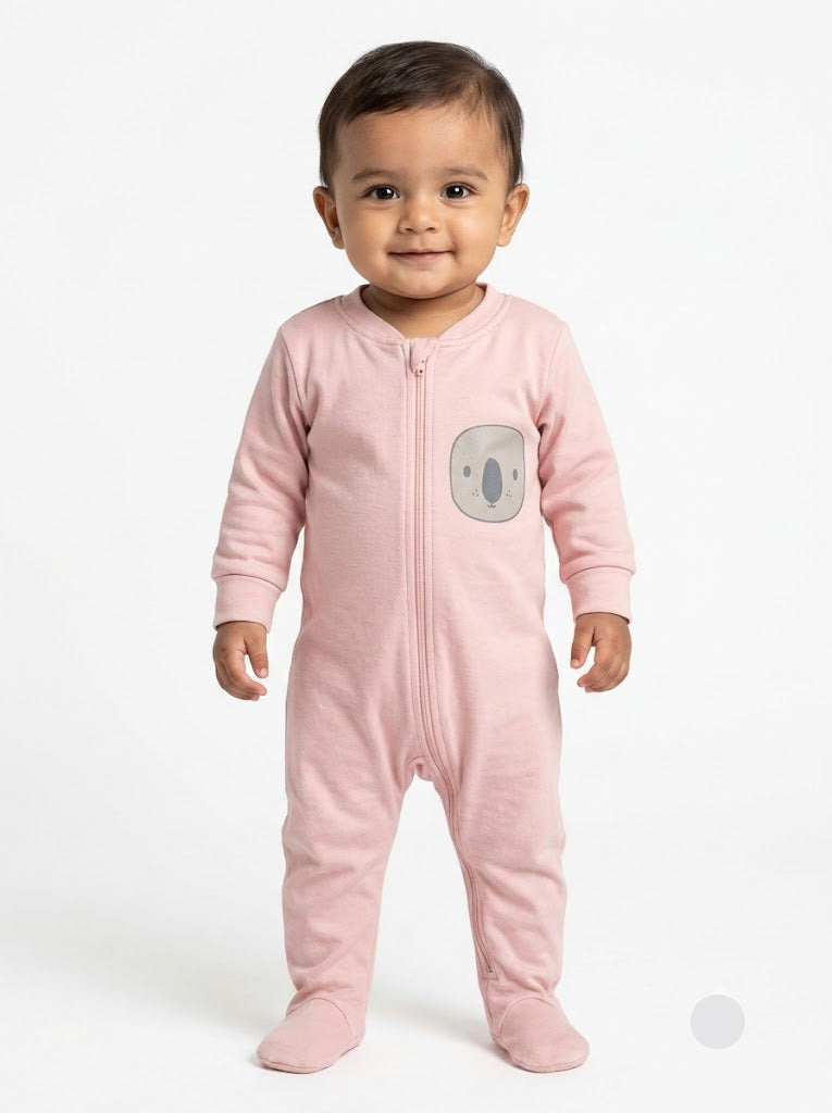 Baby's two-way zip FS jumpsuit with shoe - dark peach