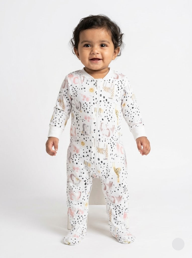 Baby's two-way zip FS jumpsuit with shoe - pink elephant
