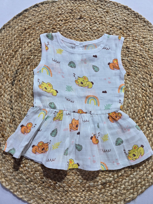 Baby's muslin frock button - Rainbow