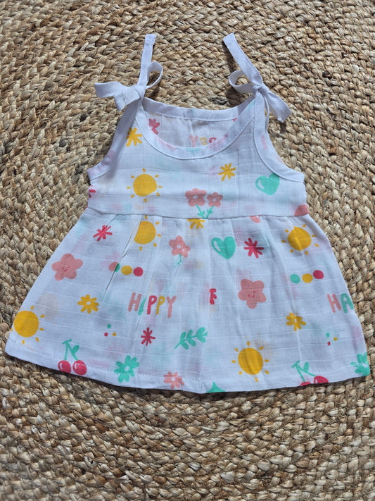 Baby's muslin frock knot -Happy print