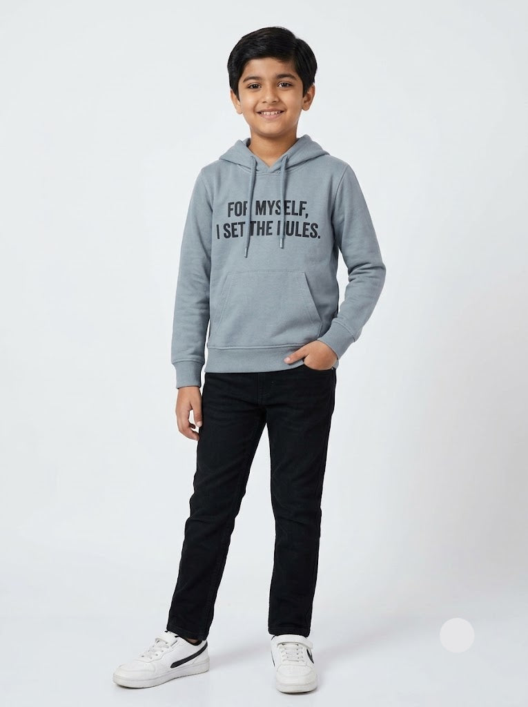 Boy's loop knit hoodie - grey self