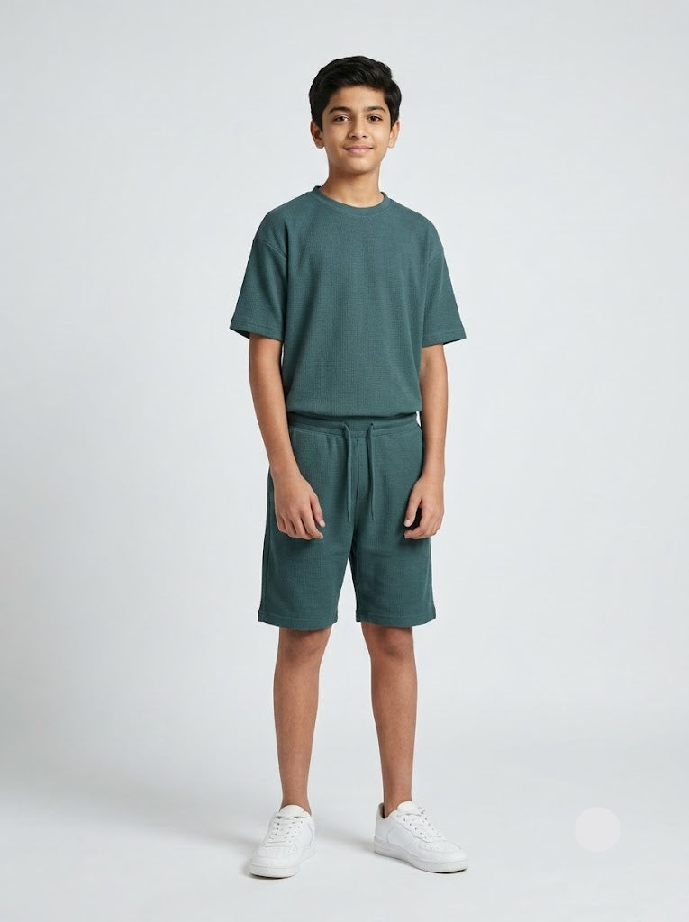 Boy's short set - waffle green