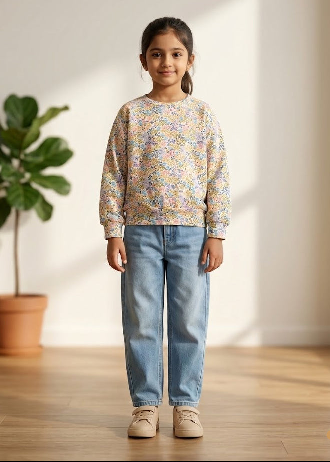Girl's loop knit t-shirt - full blossoms