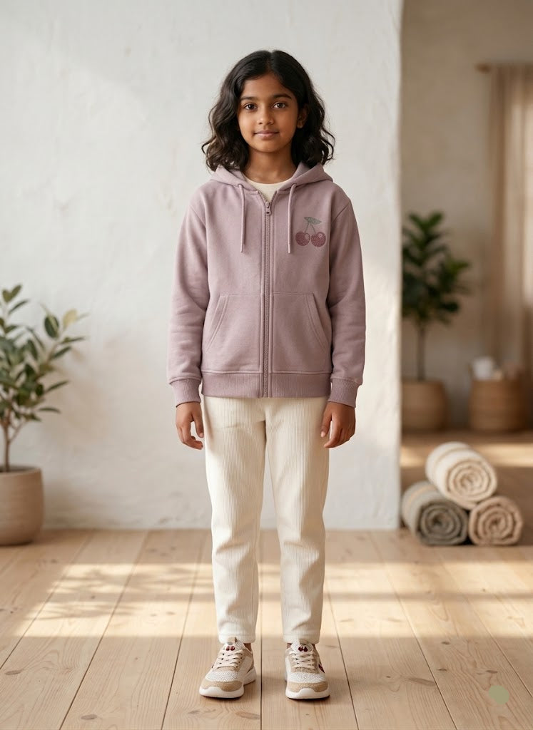 Girl's loop knit zipper hoodie - peach plums