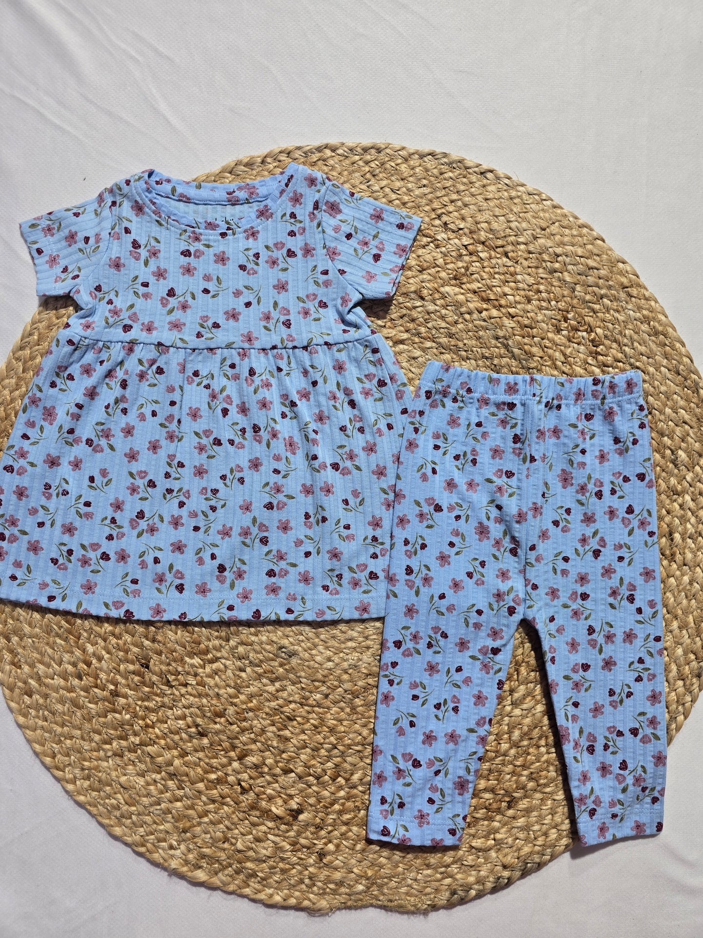 Baby's frock pant set - blue blossom