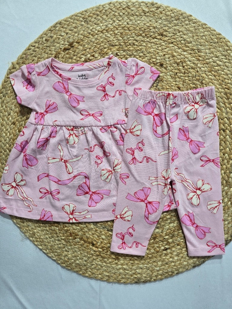 Baby's frock pant set - pink bow blossom