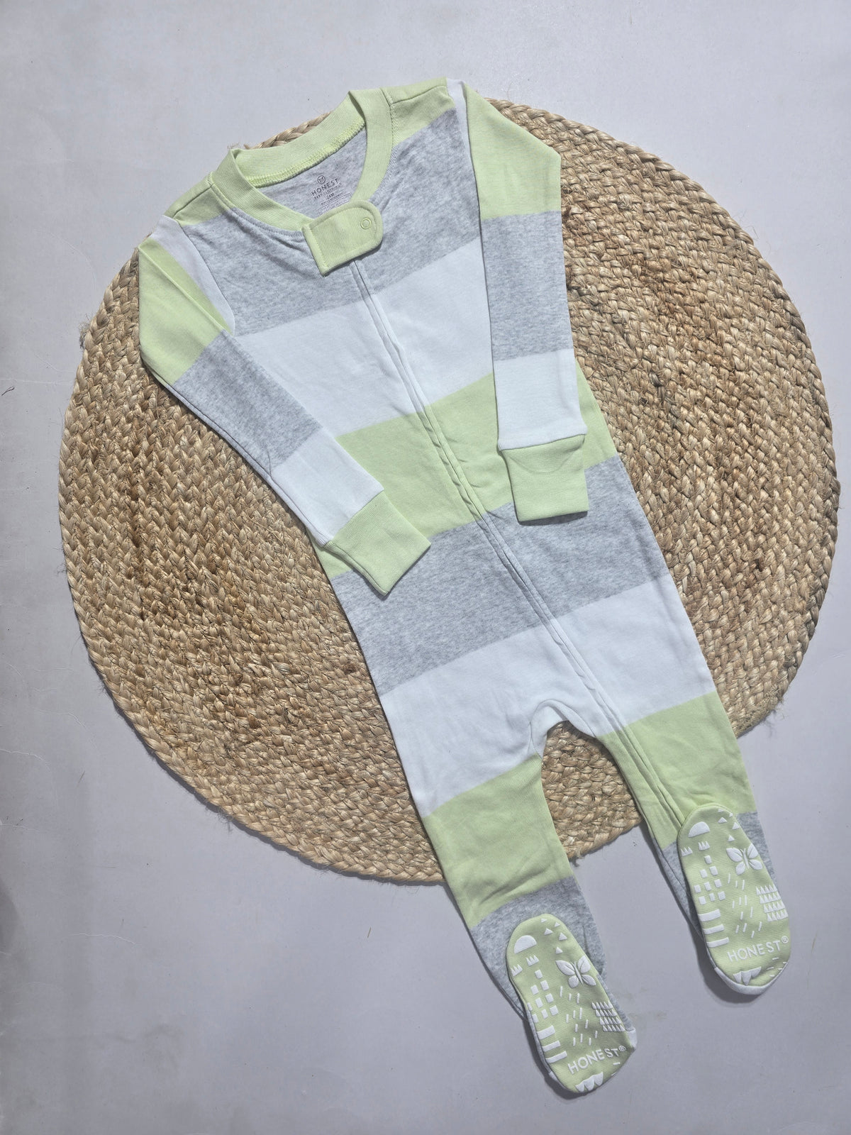 Baby's FS jumpsuit with shoe - l.green stripes