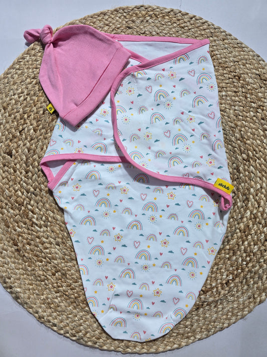 Baby's velcro wrapper with 1 caps β pink