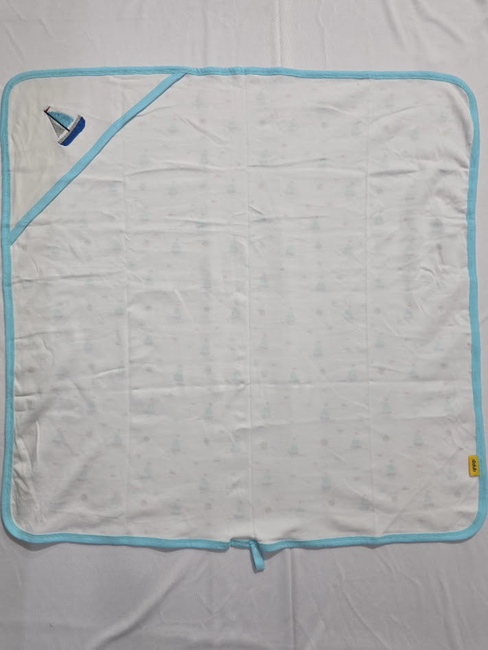 Baby's Hooded wrapper blanket - blue boat