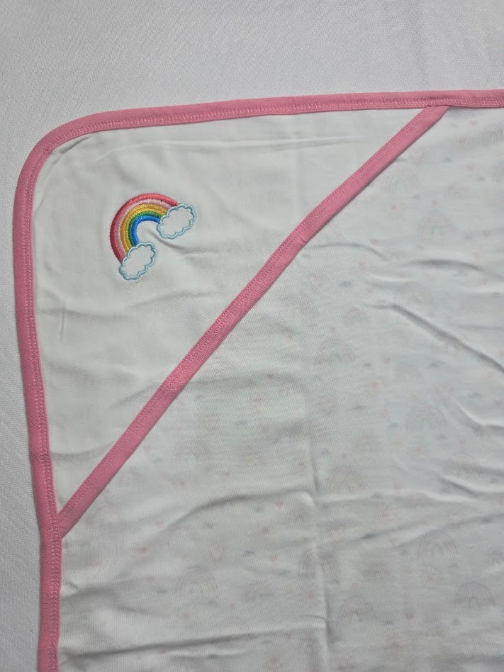 Baby's Hooder blanket - pink rainbow