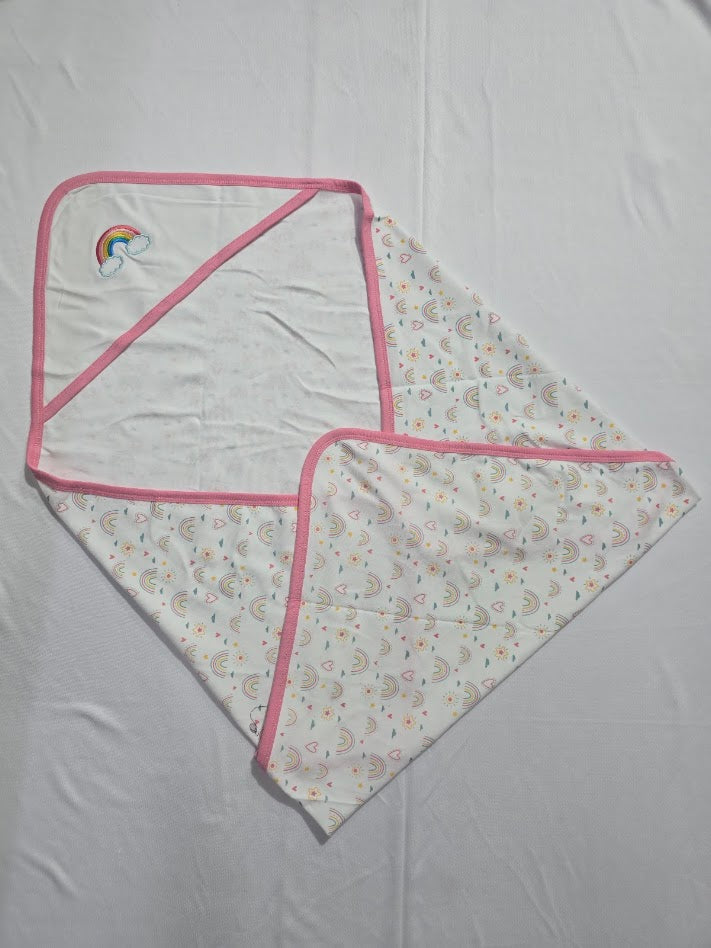 Baby's Hooder blanket - pink rainbow