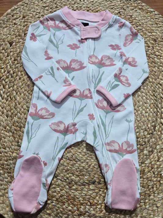 Soft Cotton Baby Sleepsuits & Jumpsuits with Pink Blossom Print and Matching Baby Shoes