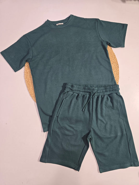 Boy's short set - waffle green