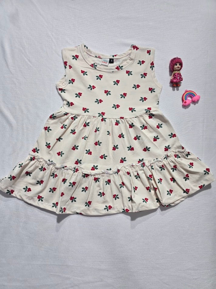 Baby's LS frock - white cherry