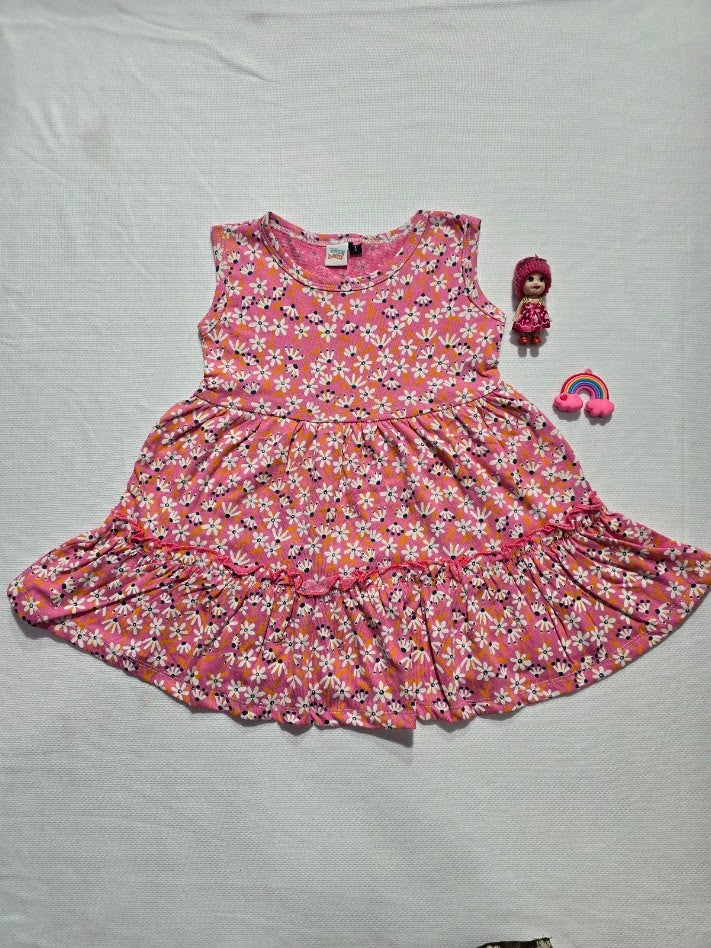 Baby's LS frock - pink blossom