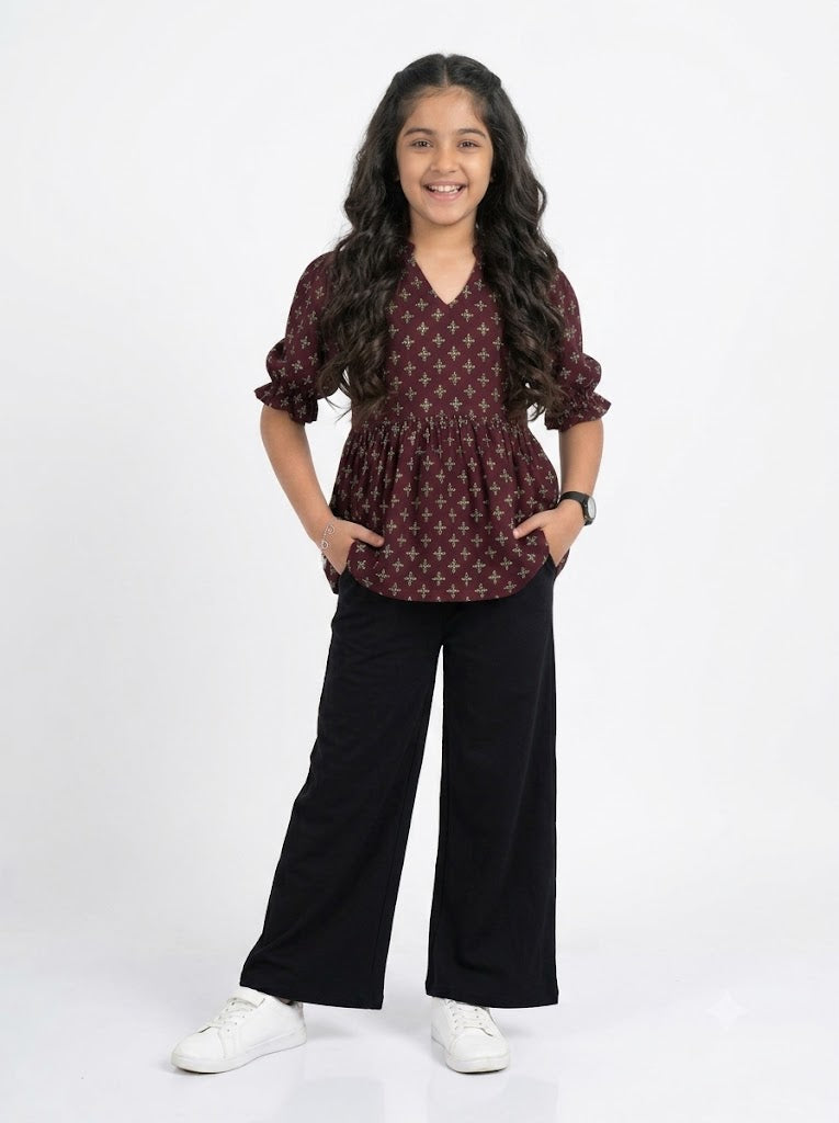 girl's loop knit palazzo pant - black