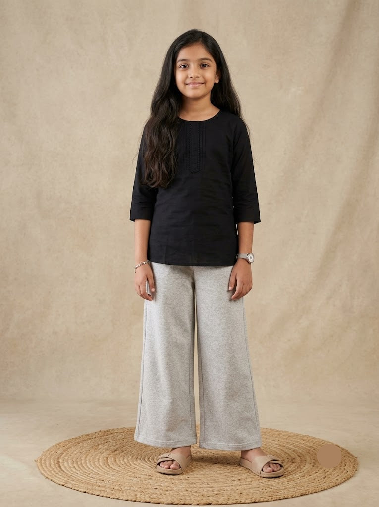girl's loop knit palazzo pant - light grey