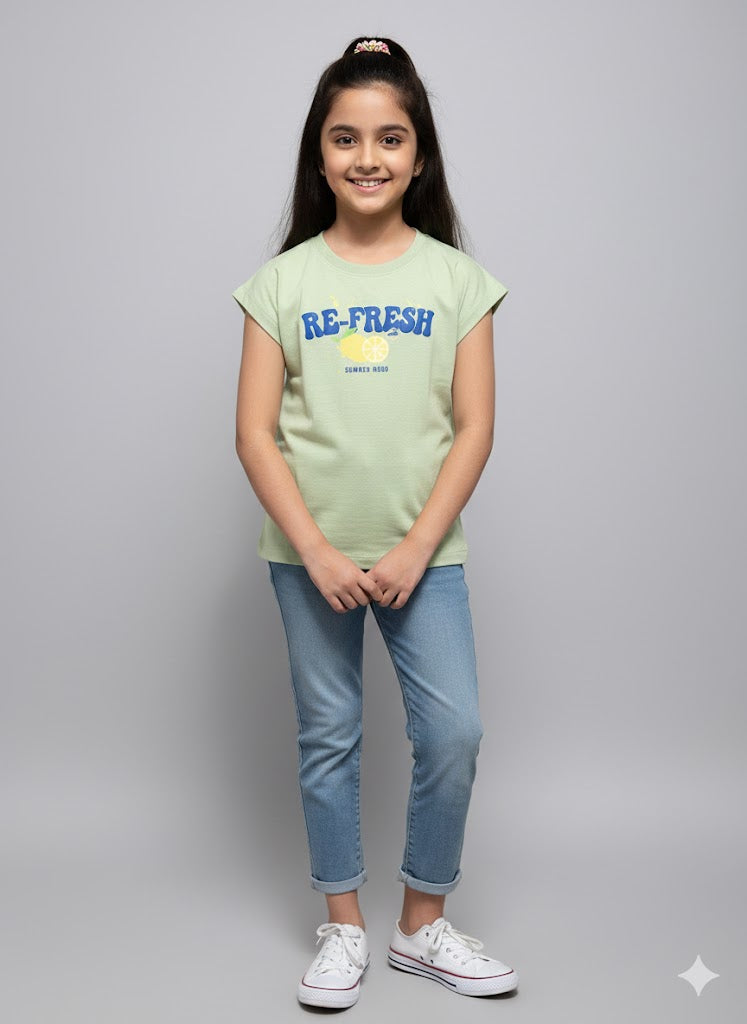 Girl's Cap sleeve t-shirt (loopknit )