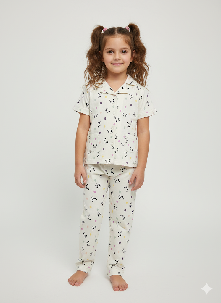 Girl's front open collar night suit set