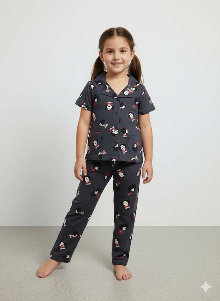 Girl's front open collar night suit set