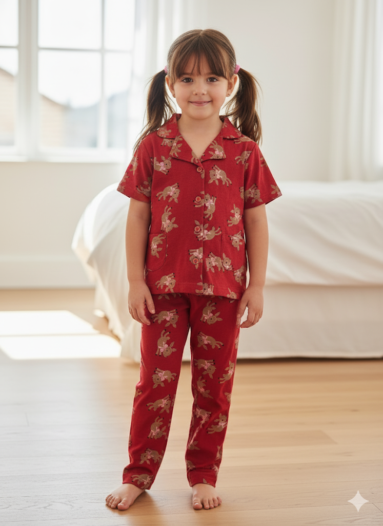 Girl's front open collar night suit set