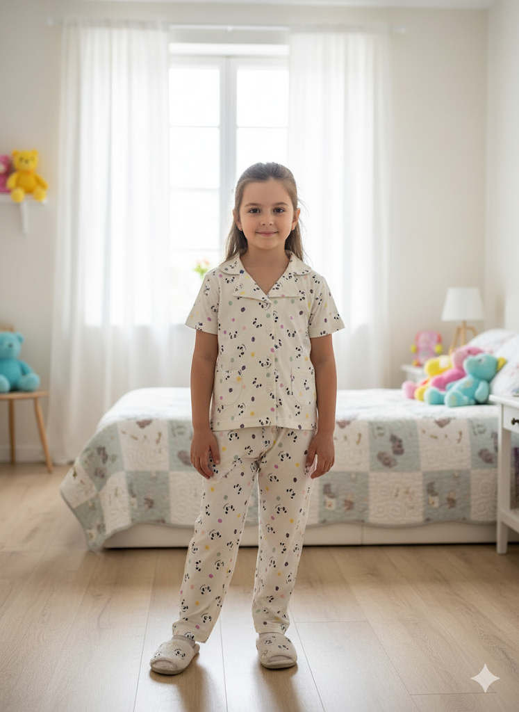 Girl's front open collar night suit set