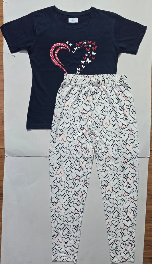 Women's pant set - blue hearts