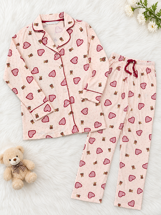 Women's FS night suit - red hearts
