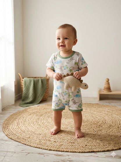 Baby's half jumpsuit - blue dino