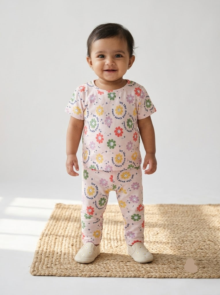 Baby girl's pant set - flower face