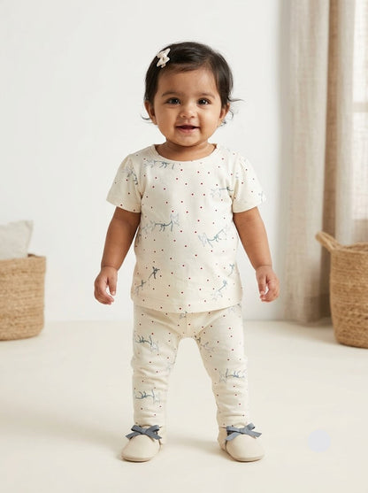 Baby girl's pant set - heart bird