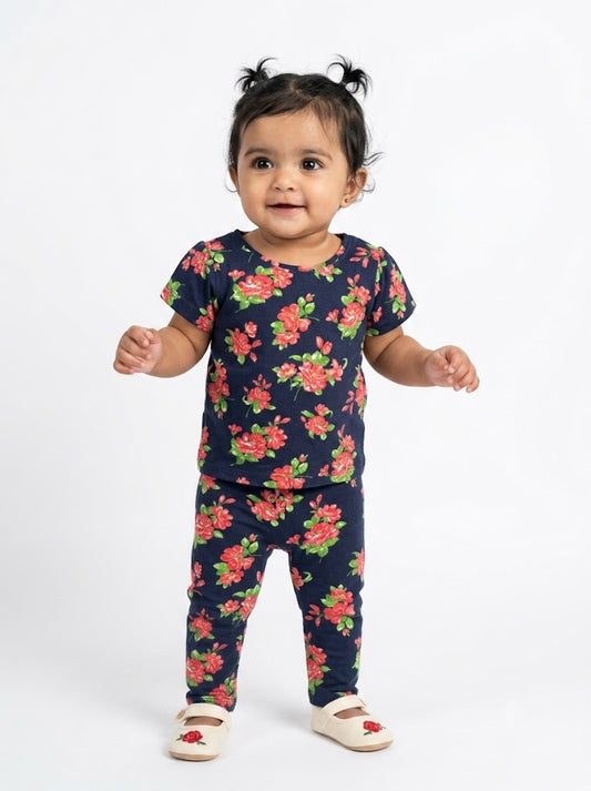 Baby girl's pant set - navy bloom