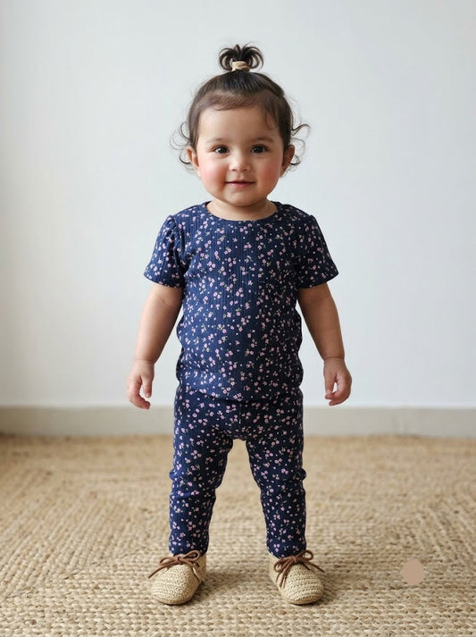 Baby girl's pant set - navy buds