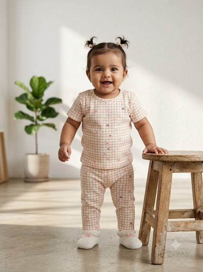 Baby girl's pant set - orange checks