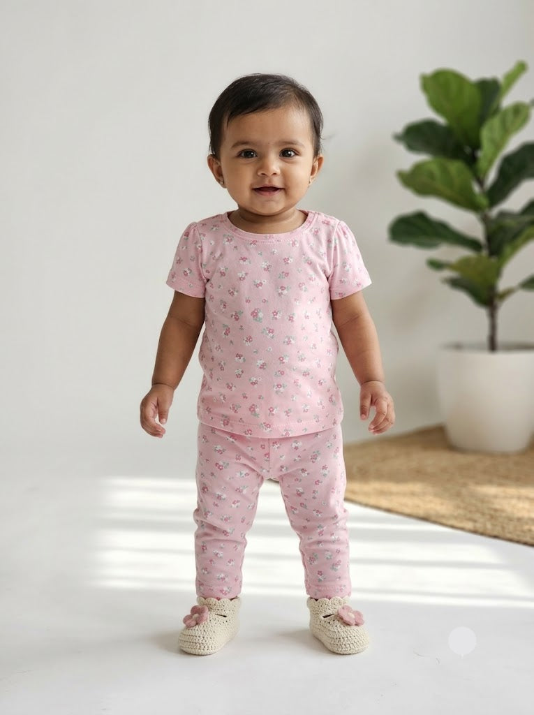 Baby girl's pant set - pink buds