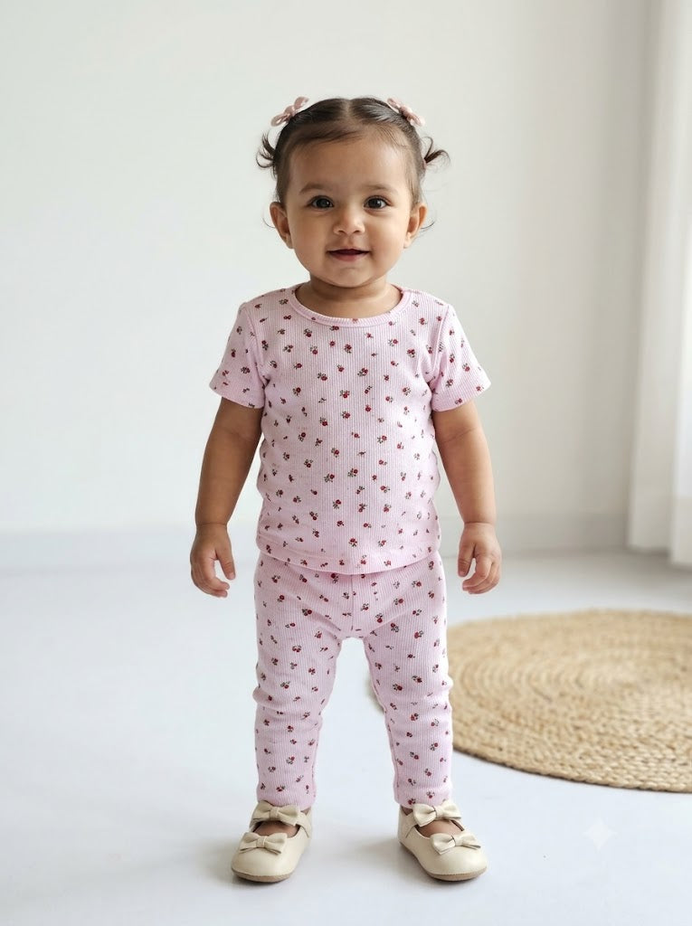 Baby girl's pant set - pink rose