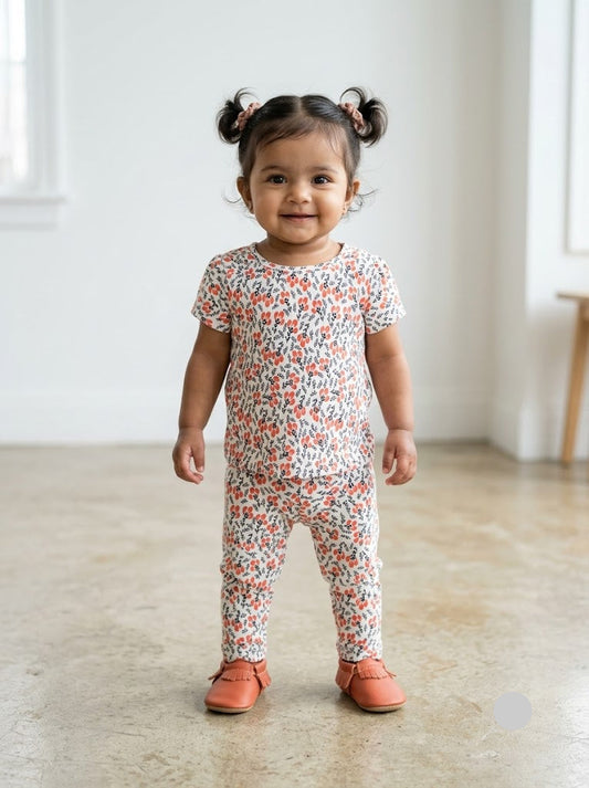 Baby girl's pant set - red buds