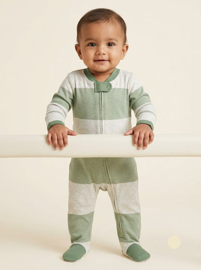 Baby's FS jumpsuit with shoe - Green striped
