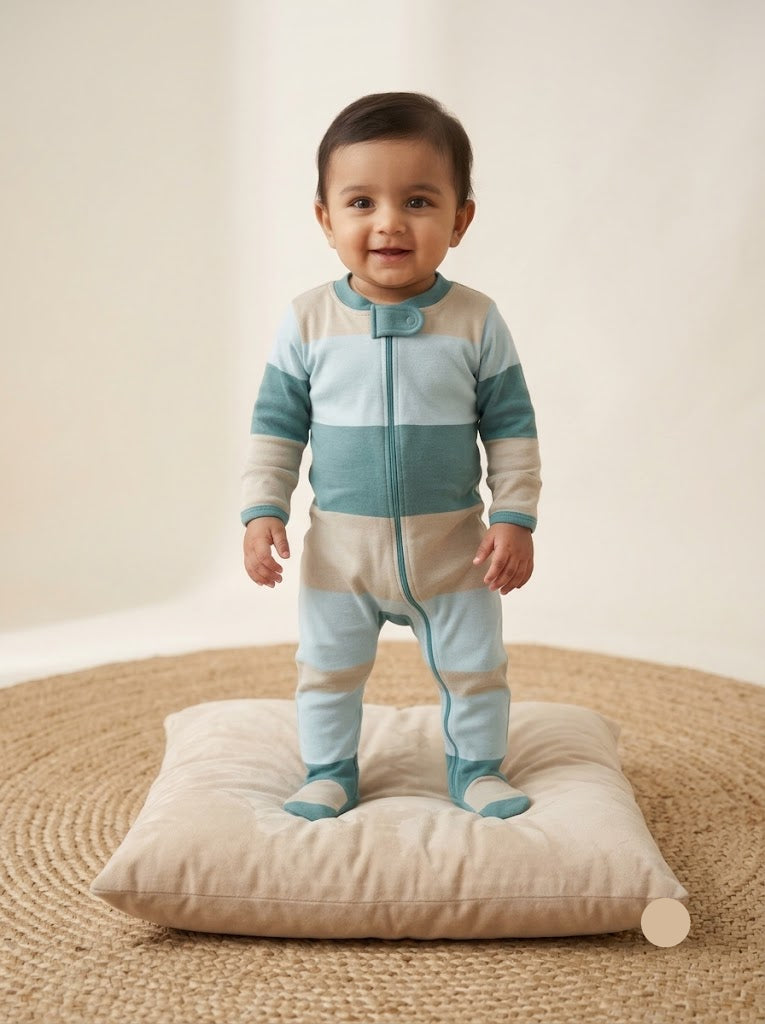 Baby's FS jumpsuit with shoe - Pastel green striped
