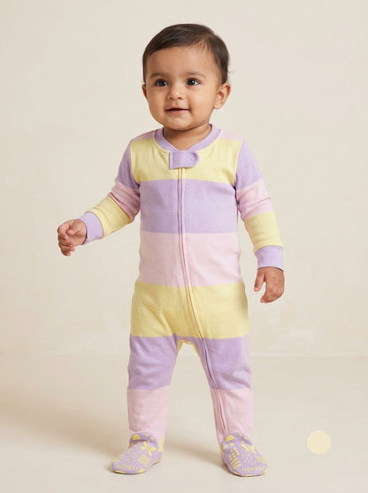 Baby's FS jumpsuit with shoe - Purple striped