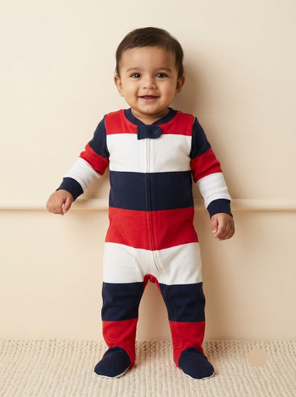 Baby's FS jumpsuit with shoe - Red and blue striped
