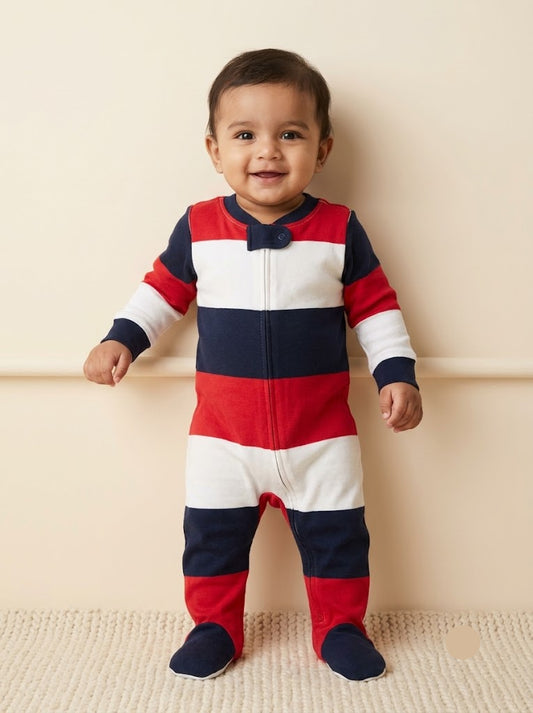Baby's FS jumpsuit with shoe - Red and blue striped